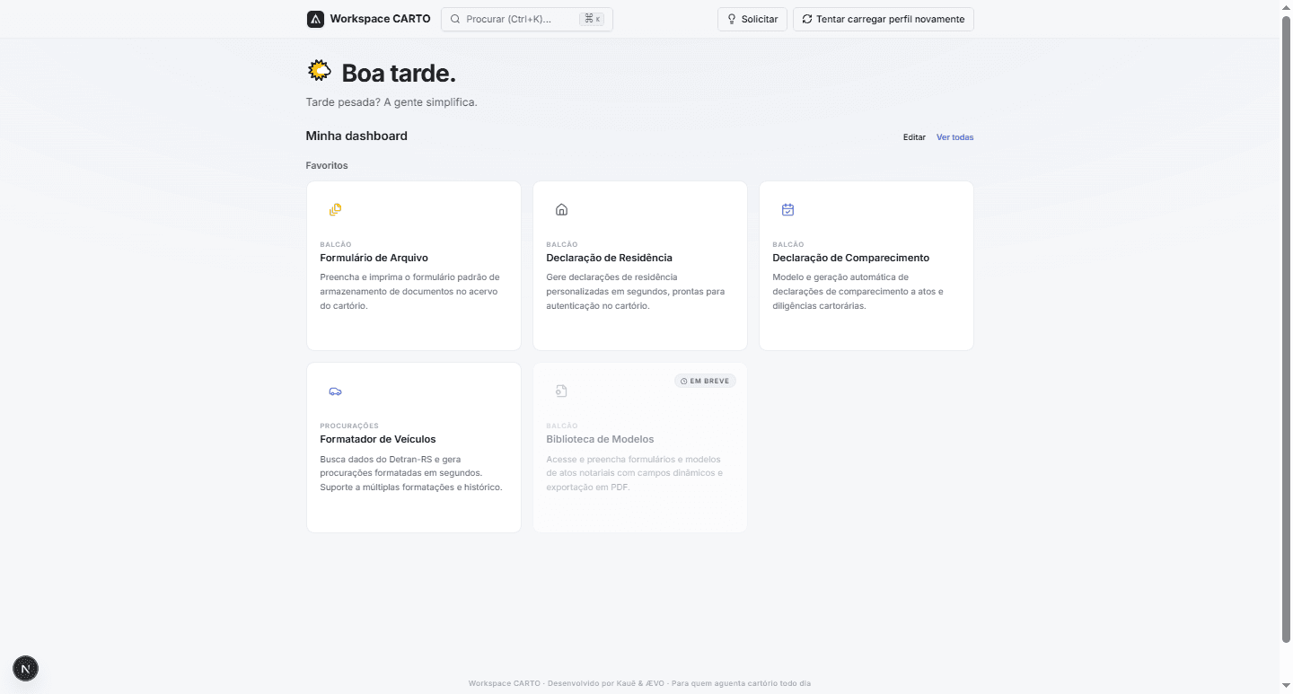 Dashboard real do Atlas Notarial com o Formatador de Veículos entre as ferramentas